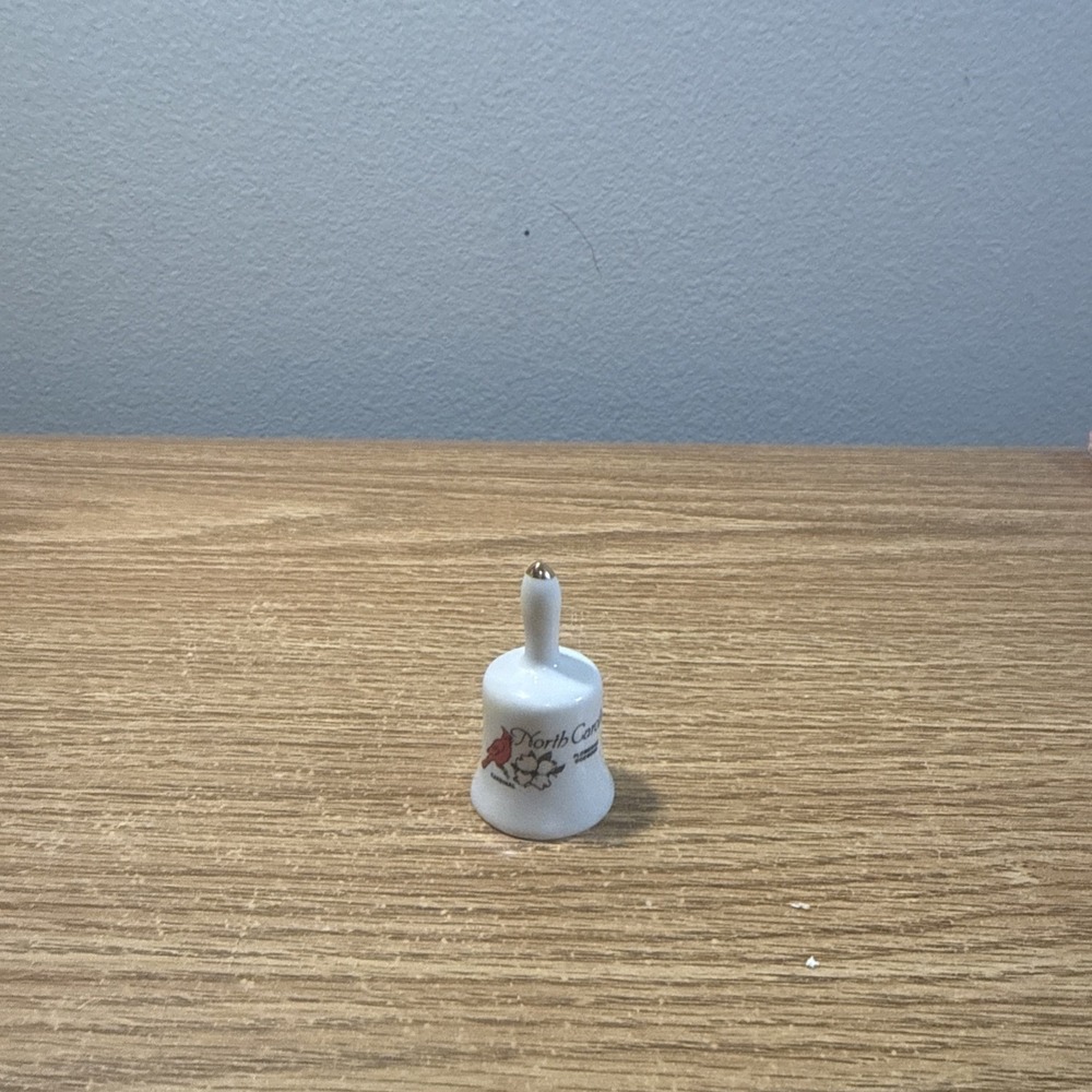 Miniature Souvenir North Carolina Porcelain‎ Bell White 2"